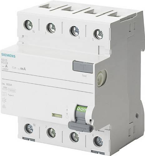 Siemens FI-Schutzschalter 5SV3346-6KL, 4-polig, 63A, 0.03A, 400V, weiß - Bild 1