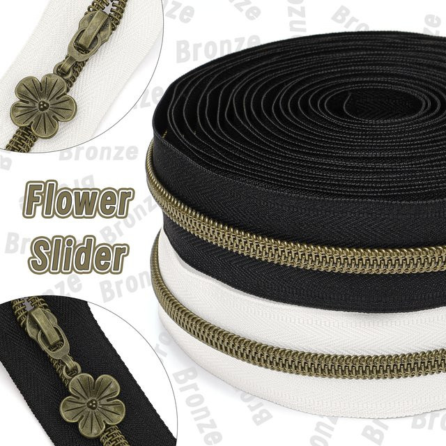 Changsons Reißverschluss-Set mit 450 cm Nylon-Reißverschluss und 10 Reißverschlussköpfen in Bronze und Weiß - Bild 1