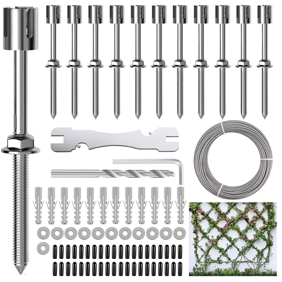 Edelstahl Drahtgitter-Set für Kletterpflanzen und Grünwände in Silber mit 2mm Edelstahlkabel - Bild 4
