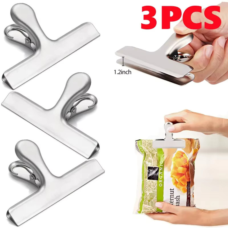 3er-Set Edelstahl Lebensmittelclips in Silber zur luftdichten Versiegelung von Snacks und Tüten - Bild 2