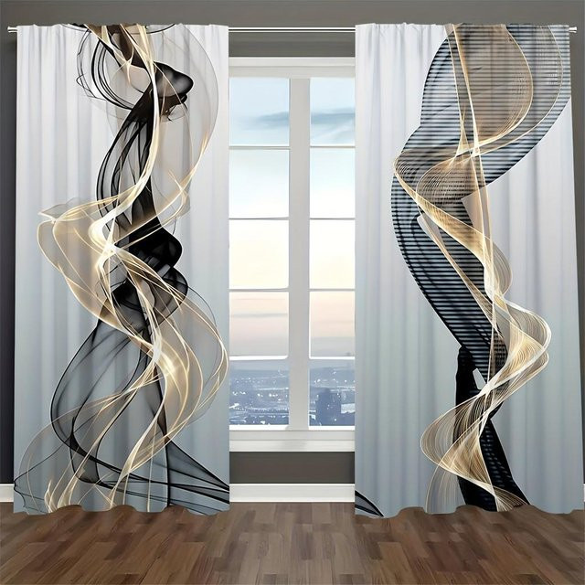 Yiran Furniture Vorhangset mit Blättermuster, 2er-Pack, semi-transparent, Polyester, B: 60 cm, H: 150 cm - Bild 1