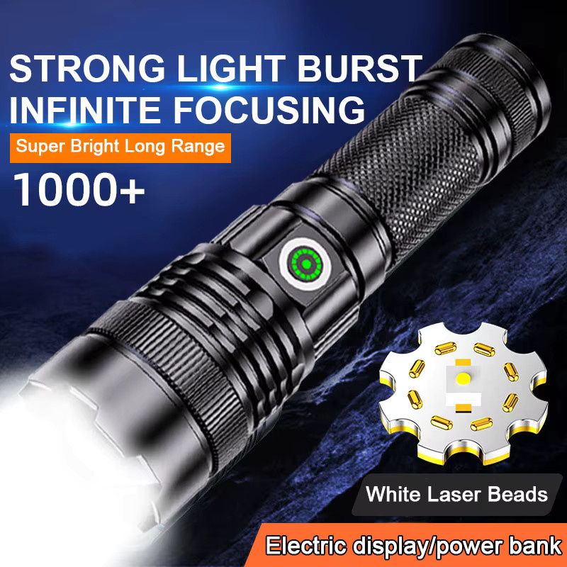 ESMARTER LED Taschenlampe aus Aluminium in Schwarz mit stufenloser Dimmung und Zoom-Funktion, wasserdicht und wiederaufladbar - Bild 3