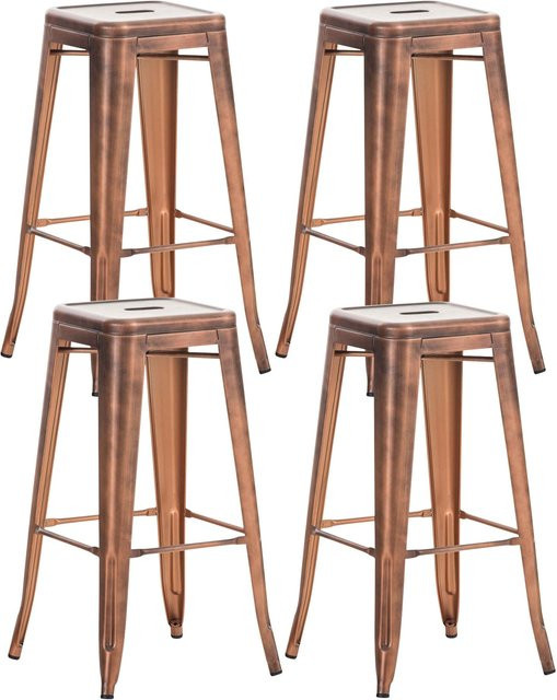 TPFLiving 4er Set Barhocker Joy aus Metall in Kupfer und Orange, stapelbar, Industrial Design, Höhe: 77 cm, Breite: 43 cm, Tiefe: 43 cm - Bild 1