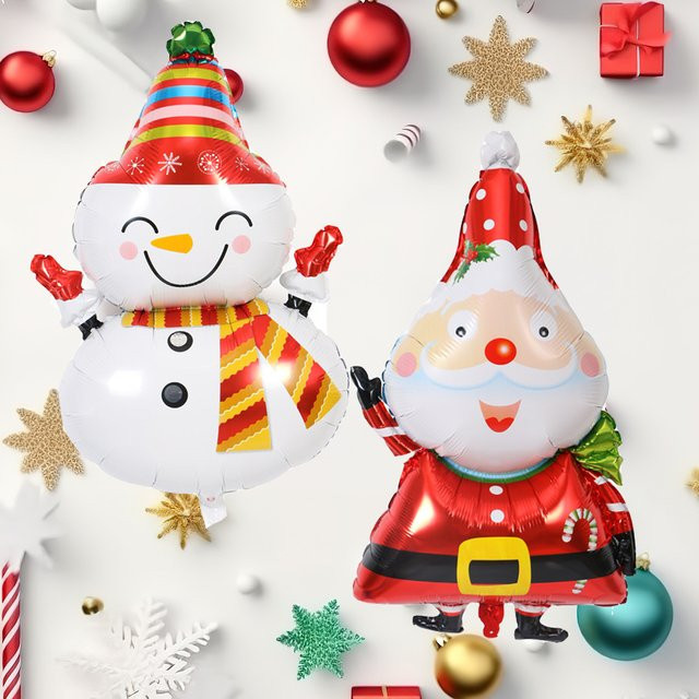 2er Set Weihnachtsdeko Folienballons in Weihnachtsmann und Schneemann Form, Mehrfarbig - Bild 1