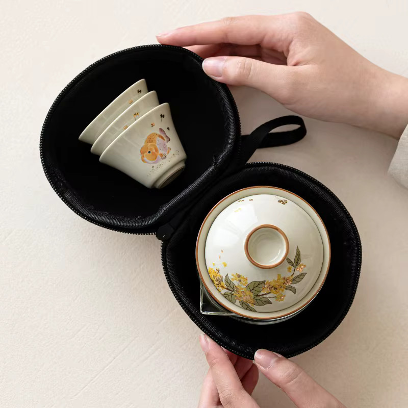 Tragbares Keramik-Teeservice für unterwegs mit goldenem Guifu-Karpfen-Design in Gold - Bild 2