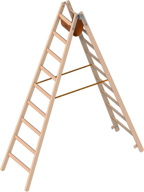 Layher Holzstehleiter 1053 in Beige mit 2x9 Sprossen nach Ö-Norm Z1501 - Bild 1