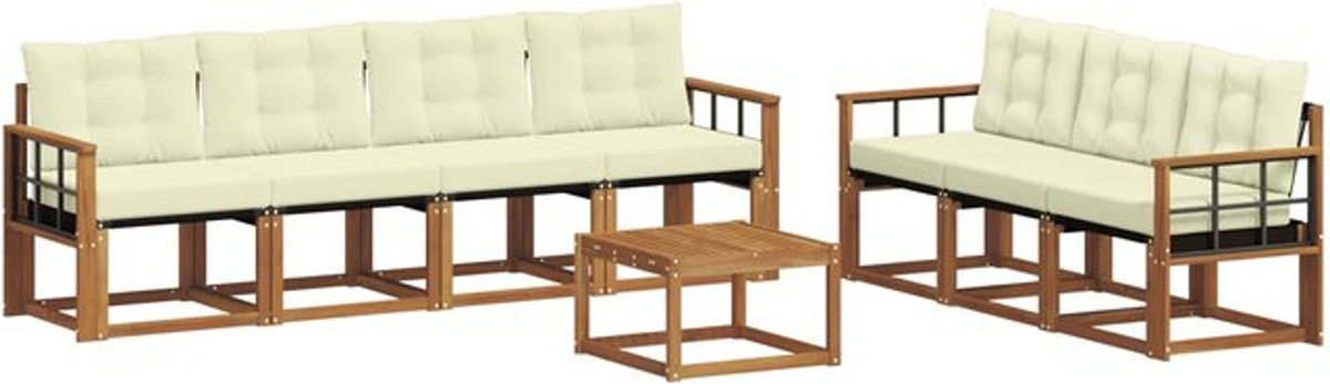 vidaXL Outdoor-Sofagarnitur aus Akazie mit 8-teiligem Kissen-Set in Natur und Beige - Bild 1