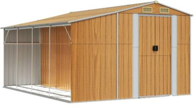 vidaXL Gartenhaus Pent aus verzinktem Stahl und Kunststoff, Braun, B/H/T: 277 x 179 x 365,5 cm - Bild 1