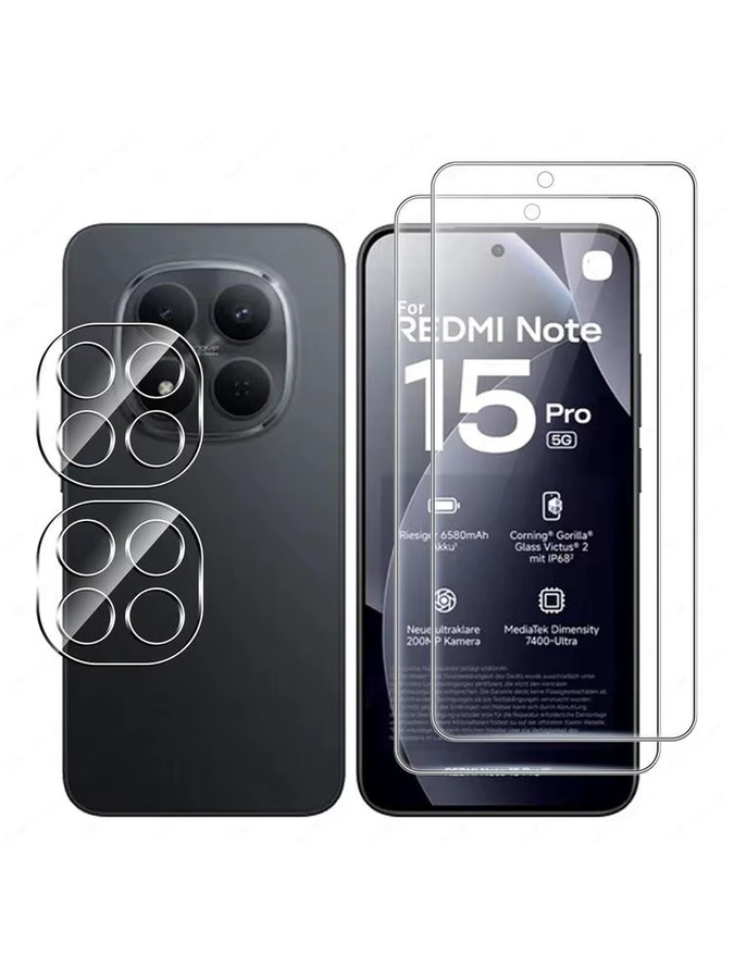 Displayschutzfolie aus gehärtetem Glas für Xiaomi Redmi Note 15 Pro 5G mit 3D Kamera Rückseitenabdeckung, transparent - Bild 6
