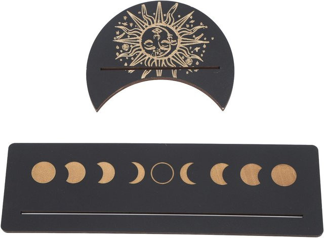 2er-Set GoolRC Tarotkartenständer aus Holz in Schwarz mit Mondform und rechteckigem Design - Bild 1