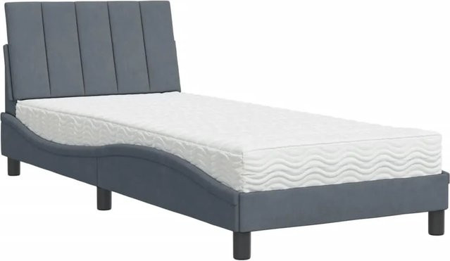 vidaXL Bett mit Matratze aus Samt in Dunkelgrau, B/T/H: 80 x 200 cm - Bild 1