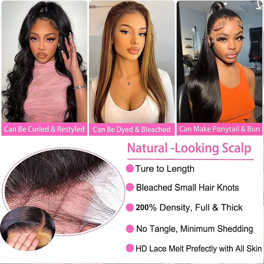 QZOQZO Lace Front Perücke, Body Wave, Echthaar, Naturschwarz, Damen - Bild 4