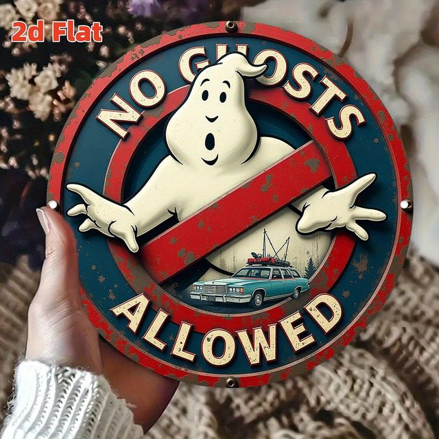 Ghostbusters Metallschild Potdemiel No Ghosts Allowed Vintage Wandkunst aus Aluminium, Rund, Mehrfarbig, Durchmesser: 20 cm - Bild 1