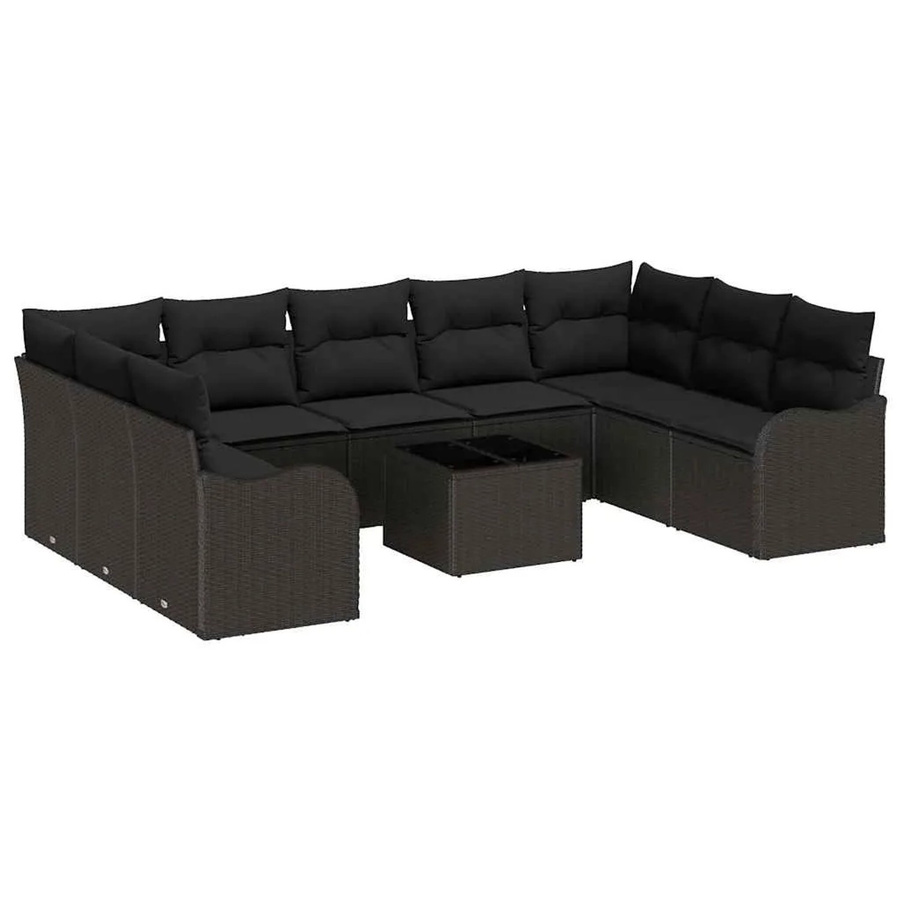 vidaXL Garten-Sofa-Set aus Polyrattan in U-Form mit Kissen, Schwarz - Bild 2