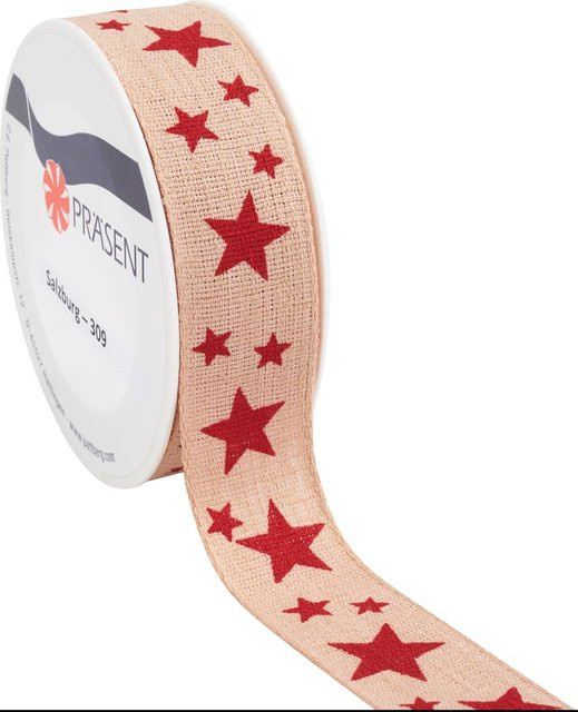 Leinenband Sterne in Beige aus recycelten Polyesterfasern - Bild 1