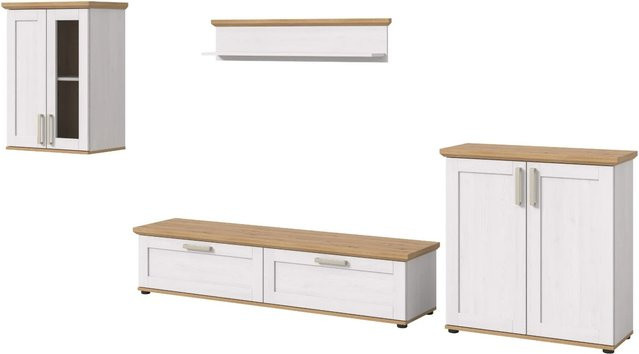 Inn.Furn Wohnwand Mirano 4-teilig Landhausstil in Weiß Lärche mit Vitrine, Kommode, TV-Lowboard und Wandboard, Breite: 336 cm, Höhe: 171 cm, Tiefe: 40 cm - Bild 1