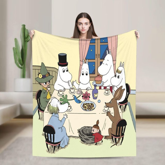 YglEleven Moomins Kuscheldecke aus Flanell, Mehrfarbig, B/T: 130 x 150 cm - Bild 1