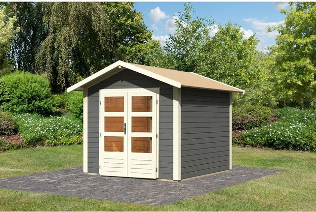 Karibu Holz-Gartenhaus Tessin in Terragrau mit Boden und Buntbartschloss, B/T/H: 240 x 240 x 280 cm - Bild 1