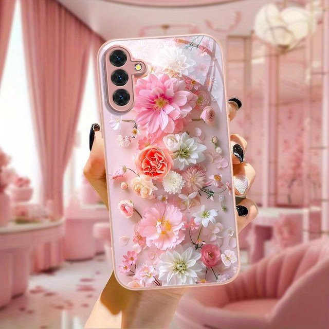 Handyhülle aus gehärtetem Glas für Samsung Galaxy S25 Ultra S26 S24 S23 S22 Plus S21 FE A56 5G A55 A54 A36 A53 A52s A34 A16 A17 in Transparent und Pink - Bild 1