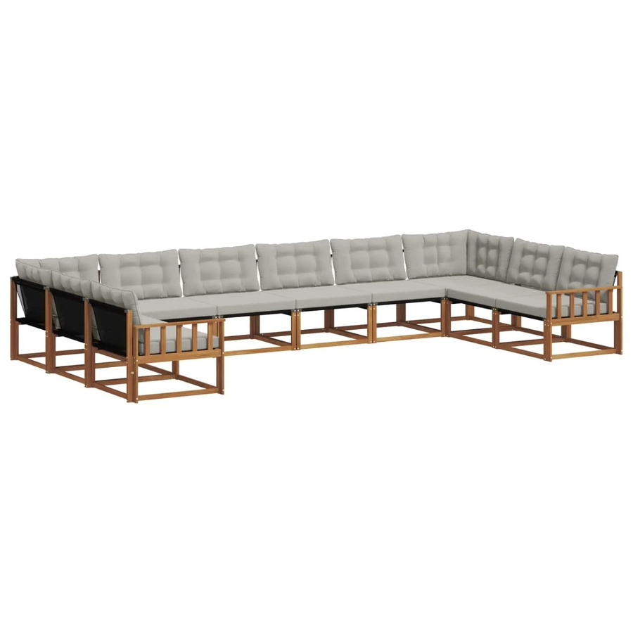 vidaXL Outdoor-Sofagarnitur 10-teilig aus Akazienholz mit Textilene und Kissen in Natur und Hellgrau - Bild 2