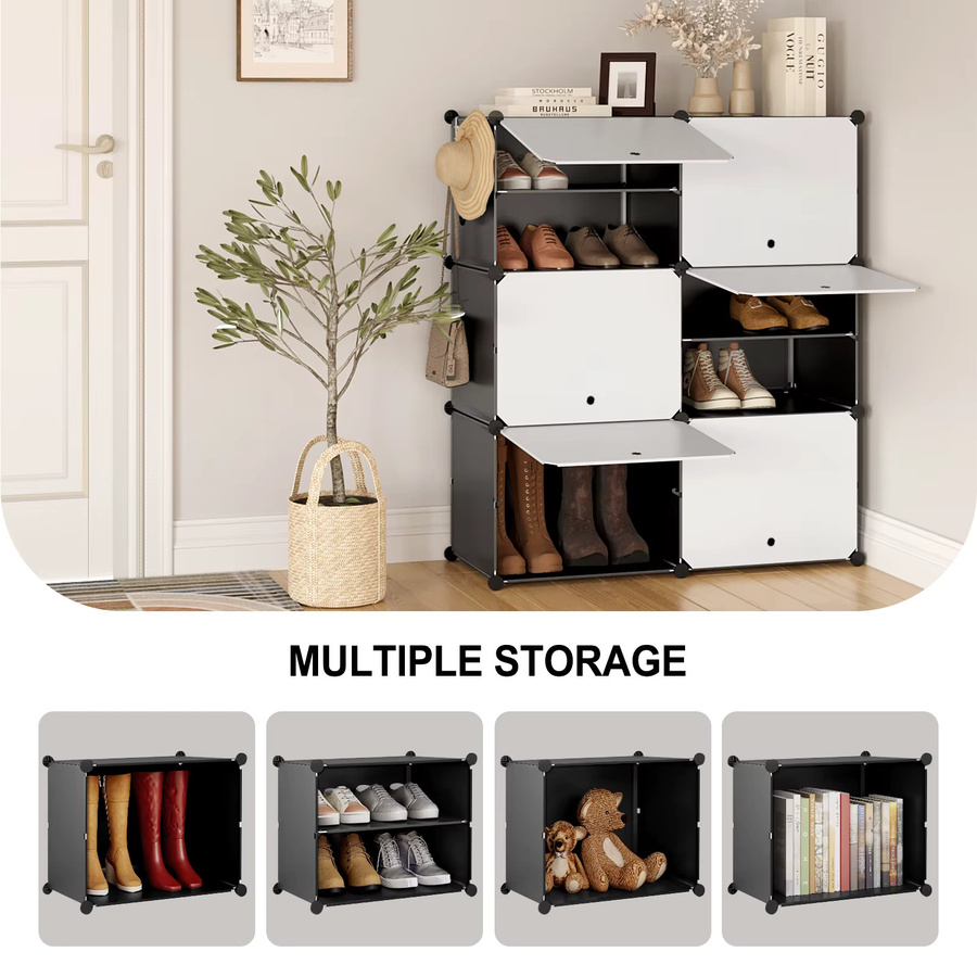 WOLTU Schuhaufbewahrungsbox aus Kunststoff mit 6 Fächern und Türen, modulares Schuhregal für Flur, Wohnzimmer oder Schlafzimmer, Schwarz oder Weiß - Bild 4