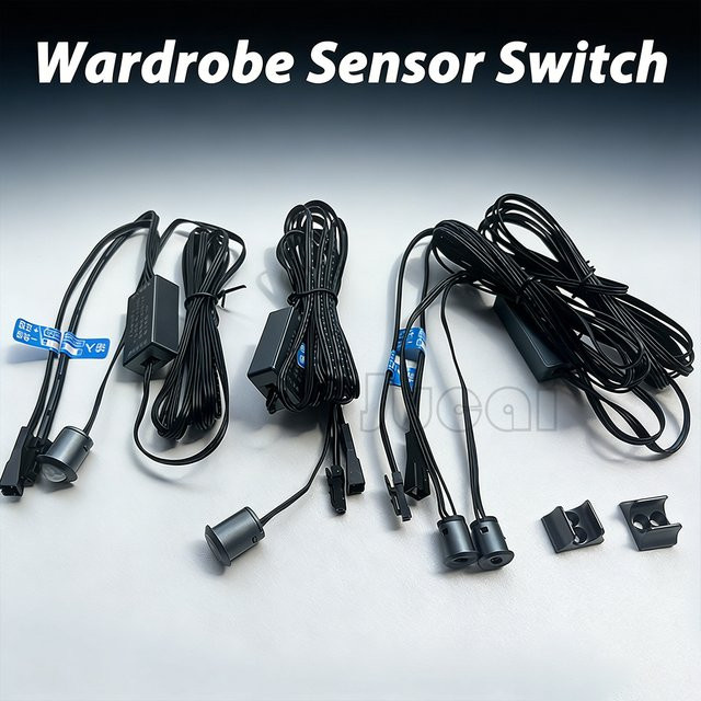 IKSLED Intelligenter LED-Schrankbeleuchtungs-Controller mit Dual-Tür-Sensor und Handwellenfunktion in Schwarz für 12V Küchen- und Möbelbeleuchtung - Bild 1