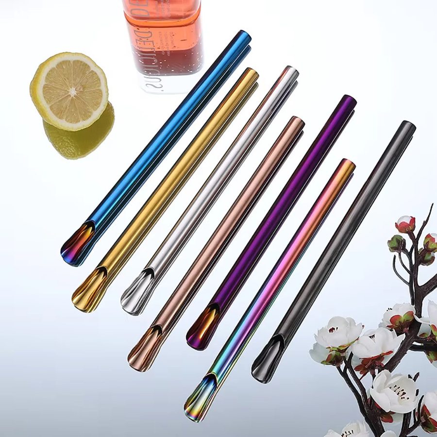 JANKNG 4-teiliges Edelstahl-Strohhalm-Set in Silber und Multicolour, wiederverwendbar für Bubble Tea und Milchshakes, inklusive Reinigungsbürste, Rührstab und Smoothie-Löffel-Strohhalm - Bild 3