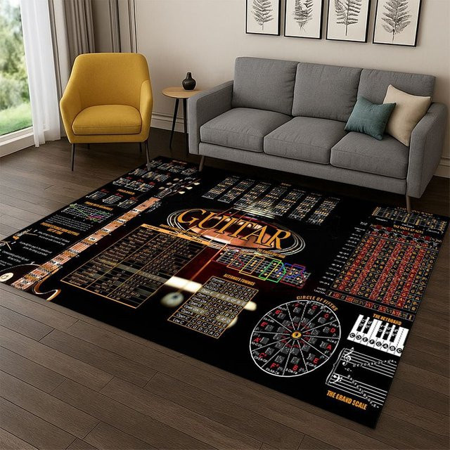 Faviora Musiktheorie-Teppich mit Gitarrenakkorden, rutschfester Rechteck-Teppich für Schlafzimmer, Wohnzimmer und Kinderzimmer - Bild 1