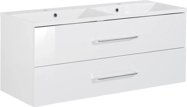 Fackelmann Badmöbel-Set B.clever Doppel-Waschtisch in Weiß Hochglanz mit Softclose-System, B/H/T: 120 x 50,8 x 46 cm - Bild 1