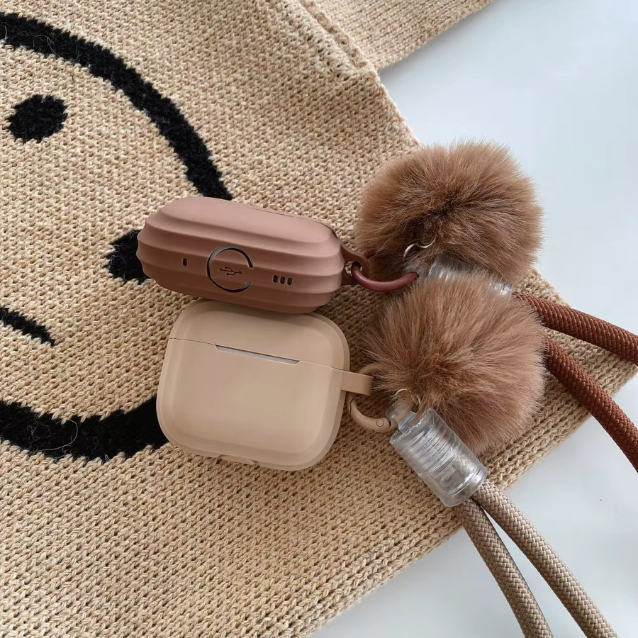 Silikon Schutzhülle für Apple AirPods Pro und AirPods 4 in Khaki/Beige mit Lanyard - Bild 1