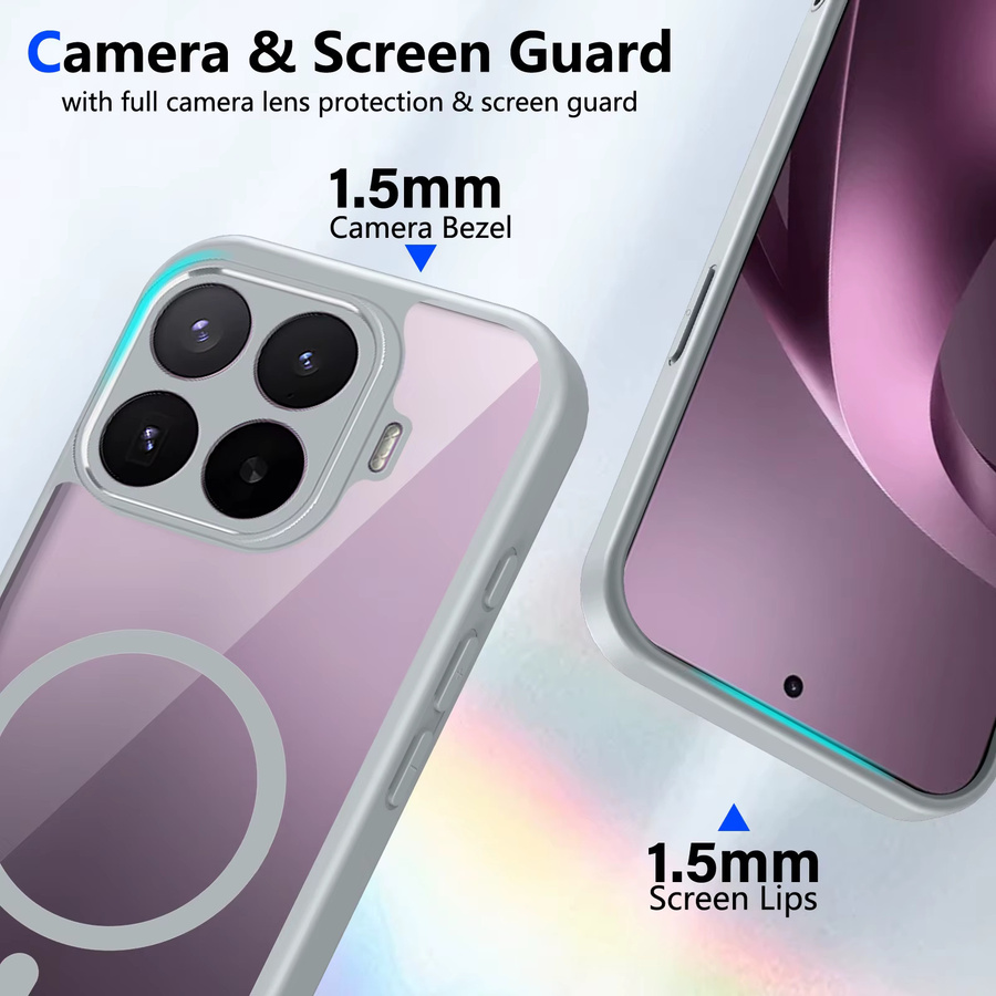 Transparente HD Magnetische Handyhülle für Xiaomi 17T und 15T Pro mit Magsafe Kompatibilität und stoßfestem TPU Schutzrahmen in Transparent und Grau - Bild 3