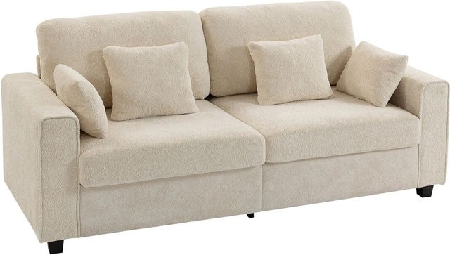 HOMCOM 3-Sitzer-Sofa aus Samt in Beige mit Zierkissen, Modernes Polstersofa für dein Wohnzimmer, B/T/H: 211,5 x 85 x 90 cm - Bild 1