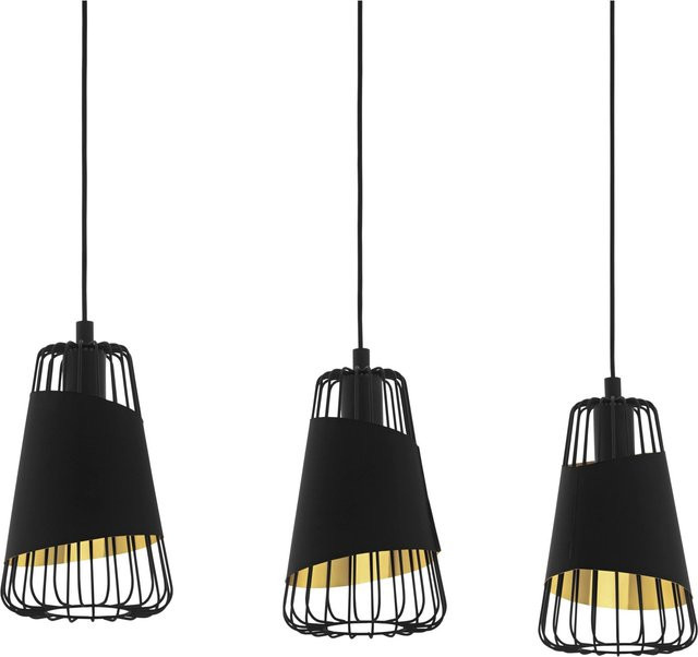 Eglo Pendelleuchte Austell 3-flammig in Schwarz und Gold aus Stahl mit Textil - Bild 1