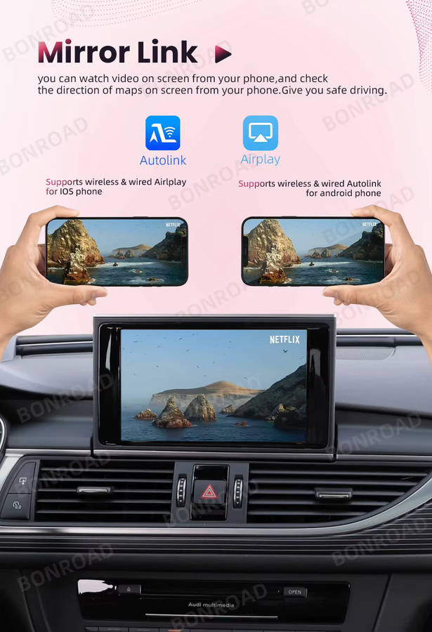 BONROAD Drahtloses CarPlay Schnittstellenmodul für Audi A6 A7 A4 A5 Q3 A1 Q5 mit Android Auto, Mirror Link, AirPlay und Bluetooth in Schwarz - Bild 4