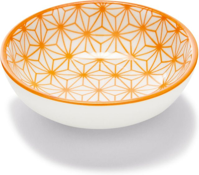 ERNESTO Porzellan Dipschälchen mit Löffel in Weiß und Orange, geometrisches Design - Bild 1