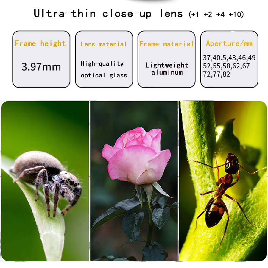 MYOBO Makro-Close-Up-Objektivfilter Set in Schwarz mit den Stufen +1, +2, +4 und +10 für DSLR-Spiegelreflexkameras in den Gewindegrößen 37 mm bis 82 mm - Bild 3