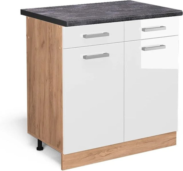 Vicco Küchenunterschrank R-Line Weiß Hochglanz und Goldkraft Eiche mit Anthrazit Front, B/T/H: 80 x 60 x 81,6 cm - Bild 1