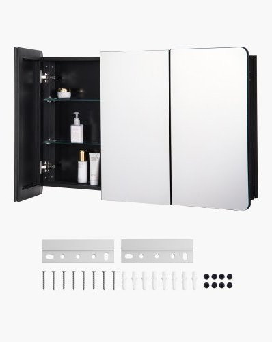 VEVOR Spiegelschrank für das Badezimmer mit 3 Türen und Spiegeln, Aluminiumrahmen in Schwarz, B/H/T: 101,7 x 64,7 x 13,5 cm - Bild 1