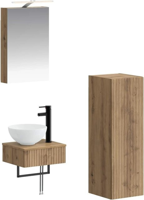 vidaXL Badezimmerschrank-Set 4-teilig in Artisan-Eiche, modern, braun, B/T/H: 40 x 10,5 x 60,5 cm - Bild 1