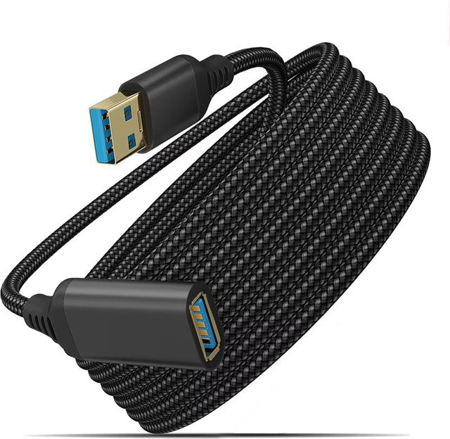 QUERPXAF USB 3.0 Verlängerungskabel aus Nylon geflochten, Stecker-zu-Buchse, Schwarz - Bild 1