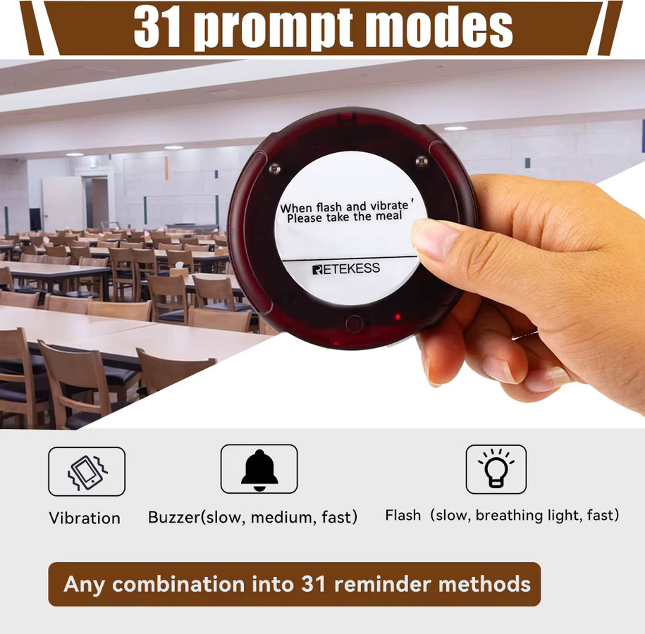 RETEKESS TD163 Drahtloses Restaurant-Rufsystem in Schwarz mit 30 Coaster-Buzzern und Vibrations- sowie Klingelempfängern für Food Truck, Café und Bar - Bild 4