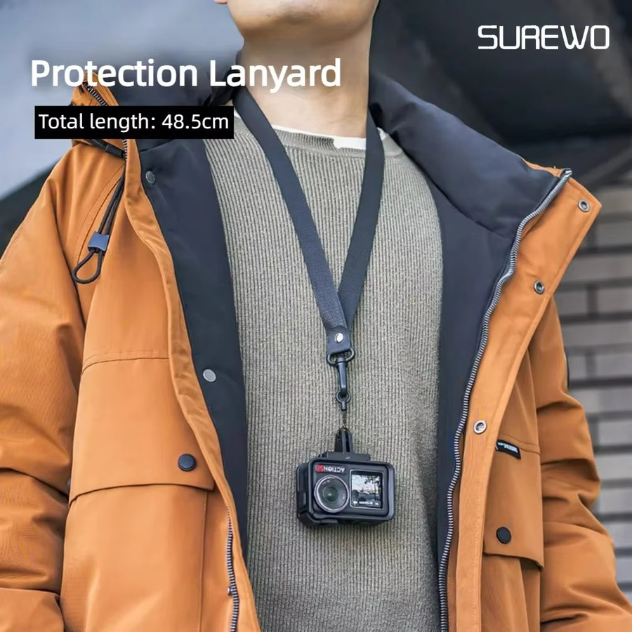 Coogens Quick Release Neck Strap Anti-Verlust Seil für DJI Action 5/4/3, GoPro 13/12/11/10 und Insta360 Sportkameras, Schwarz - Bild 2