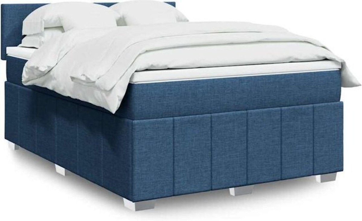 Vidaxl Boxspringbett mit Matratze in Blau und Weiß aus Stoff, B/T/H: 140 x 190 cm - Bild 1
