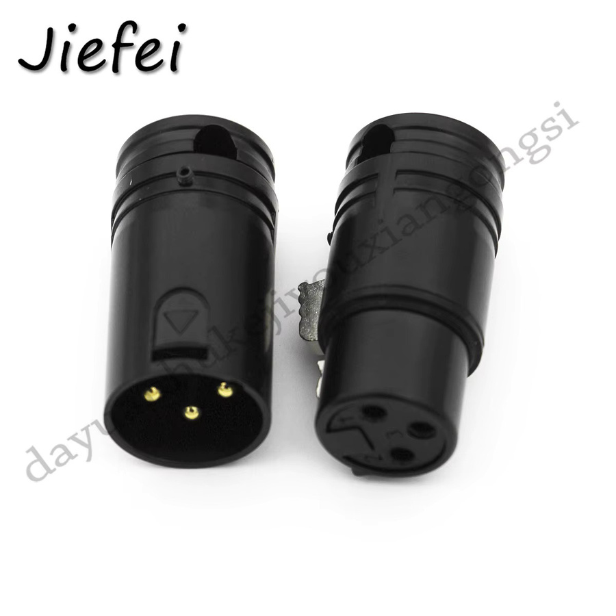Professioneller 3-Pin XLR Stecker und Buchse in Rechtwinklig-Ausführung, Schwarz mit Goldkontakten - Bild 2