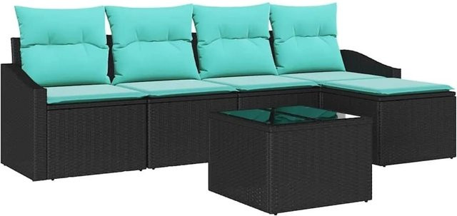 vidaXL 6-teiliges Lounge-Sofa Set aus Poly-Rattan in Schwarz mit Kissen und Tisch - Bild 1