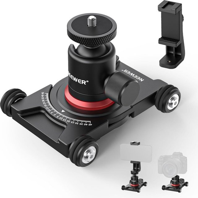 NEEWER Kamera-Schiebewagen SD001 mit Kugelkopf, Klemme und 360 Grad Panorama-Funktion, Schwarz, kompatibel mit GoPro, Android und Mini-Spiegellosen Kameras - Bild 1