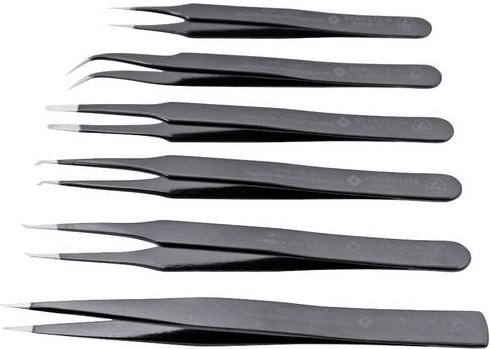 BERNSTEIN Tools for Electronics 5-060-ES ESD Universal Pinzetten-Set 6-teilig in Schwarz - Bild 1