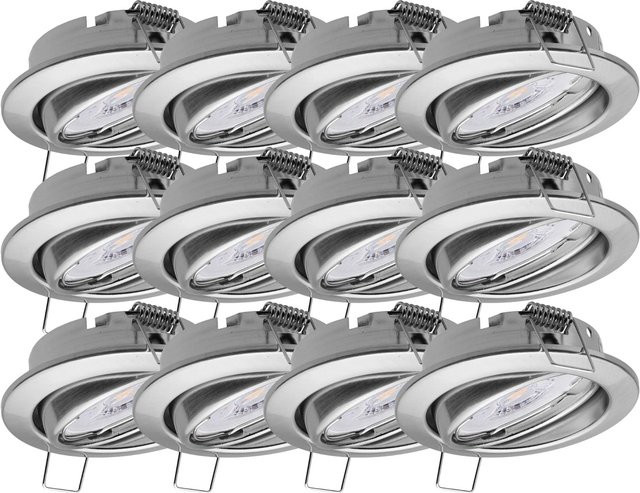 Oktaplex 12er Set Einbauleuchten Dijon, dimmbar, schwenkbar, LED Modul warmweiß, Edelstahl gebürstet, Silber, rund - Bild 1