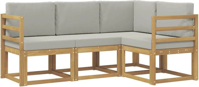 vidaXL Outdoor-Sofagarnitur 4-teilig in Weiß-Hellgrau aus Massivholz-Akazie mit Polsterung und Kissen - Bild 1