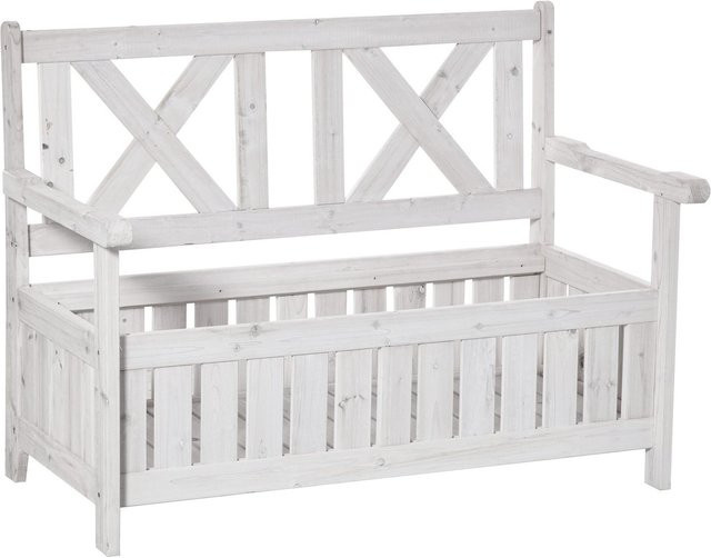 Outsunny Gartenbank aus Tannenholz mit Stauraum in Weiß, B/T/H: 115 x 61 x 85 cm - Bild 1